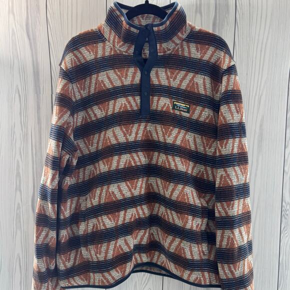 LL Bean Men’s Large Pullover Better Sweater Fleece 1/4 Snap Collar Aztec - Picture 1 of 6